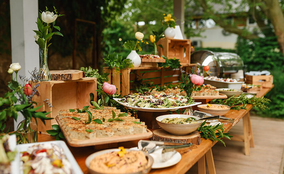 A table full of plates of food